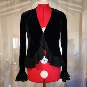 Elegant Black Velvet And Chiffon Ruffle Jacket